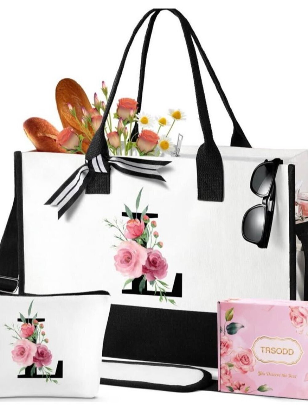 New Letter “L” Canvas Tote and Makeup Bag Set